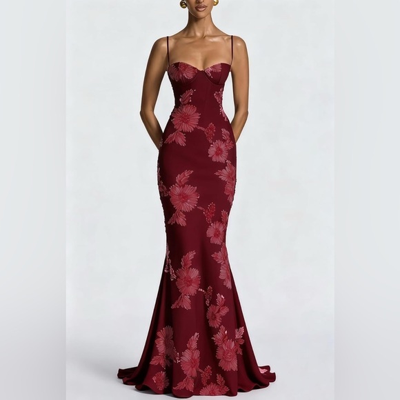 embroidered spaghetti strap bridesmaid dress ZAPAKA Women Dark Green Long Bridesmaid Dress with 3D Flowers A-Line Spaghetti Straps Wedding Party Dress, Dark Green / US20W main image 0